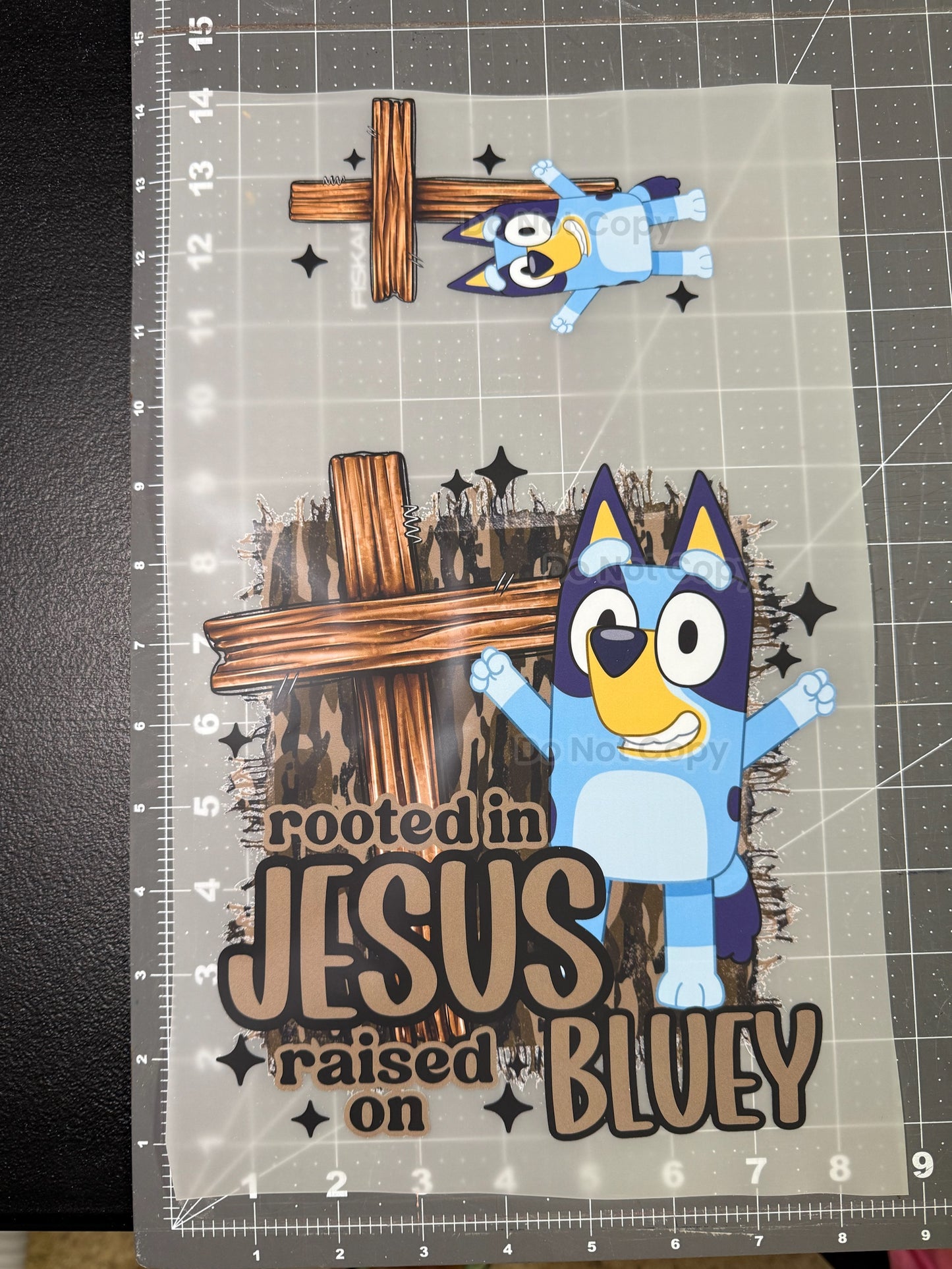 Camo Blue Dog - Jesus DTF - Kids DTF Transfer