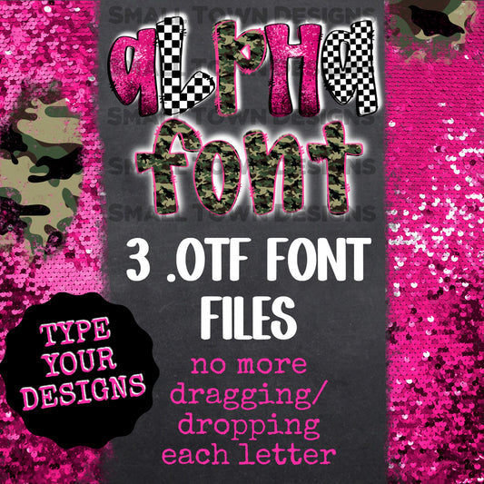 Camo Pink Sequin Checkered Font Bundle