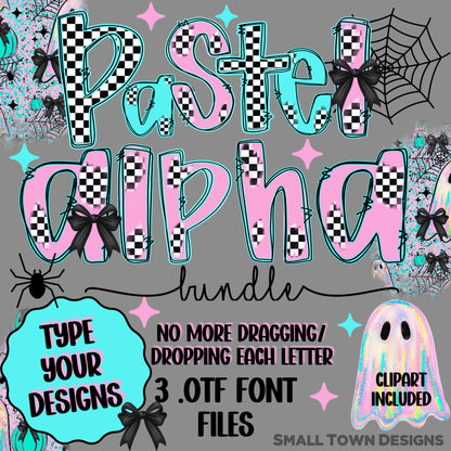 Pastel Checkered Doodle Font Bundle