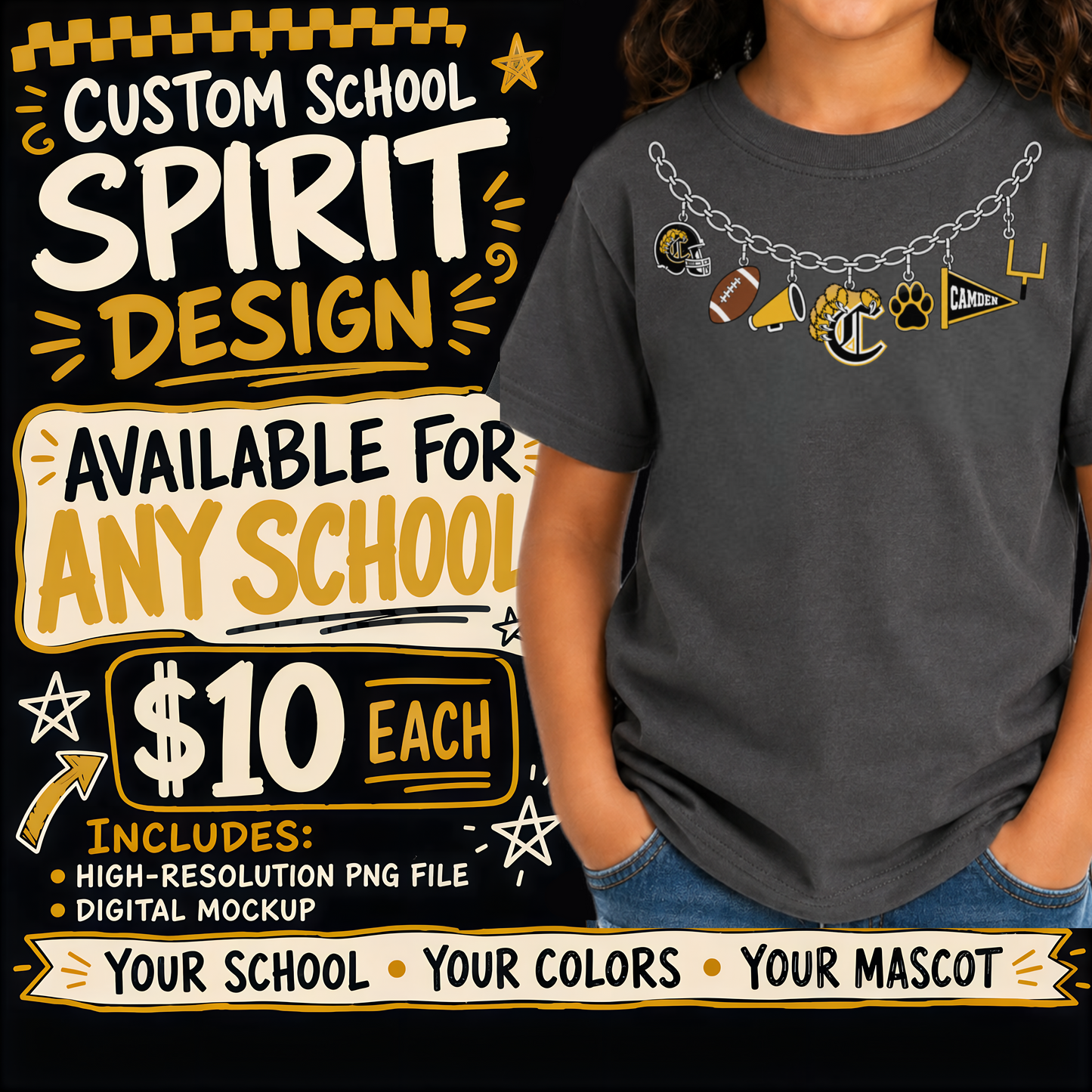 Custom Local School Charm - High Res PNG Digital Design with Mockup